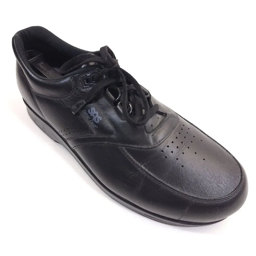 SAS Time Out Mens 12 M Black Leather Walking Shoes Comfort Lace Up Made In USA